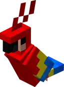 A sitting red parrot.