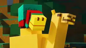Snifflet on camel's hump (they're friends).png: Infobox image for A Tale of Two Friends the video in Minecraft