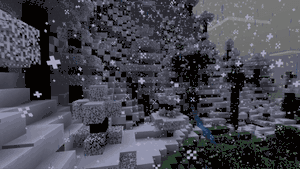The transition between snowfall and rainfall in Bedrock Edition.