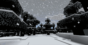 A timelapse of leaves becoming frosted at the start of snowfall in Bedrock Edition.