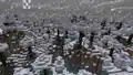 Snowfall in snowy taiga hills in Bedrock Edition.