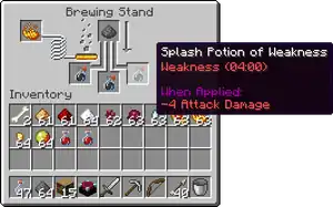 A splash potion hovered over in a brewing stand