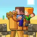 Steve and Alex riding a camel fleeing from two husks.