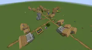 A village generated in the classic flat preset.