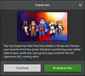 A notification that prompts players to obtain the Superman Skin Pack.