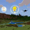 Super Sonic and Shadow flying alongside Steve with elytra.