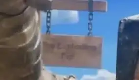 A hanging sign in A Minecraft Movie.