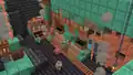 A screenshot of a player-made workshop in Minecraft with several copper golems walking around.