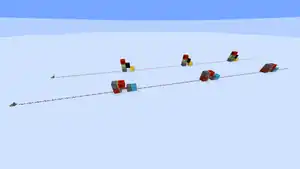 An image showing the usage of instant repeaters in long redstone lines