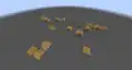 A grassland village naturally generated in a 1-block-deep bedrock superflat world.