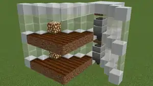 A collection system in the flat corner of the farm. Has hoppers on the farmland layer, 2 minecarts with hoppers on top and a trapdoor near the cell to prevent the villagers from moving the minecarts
