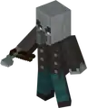 An idle vindicator as seen in Guide to Minecraft Dungeons: A Handbook for Heroes and in the Opening Cinematic.