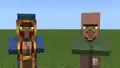 A wandering trader next to a nitwit villager