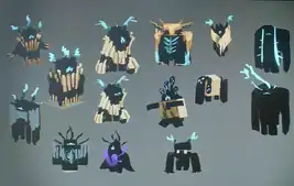 Early iterations of the warden, using the current sculk colors.