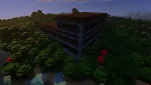 A woodland mansion as seen in-game.