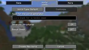 The "World" tab of the world creation screen.