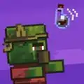 The zombie villager about to get hit with a splash potion of weakness.