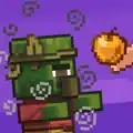 The zombie villager being fed a golden apple.