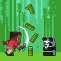Zuri chopping down bamboo for a baby panda.