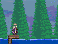 A player using several items when transformed into a wolf.