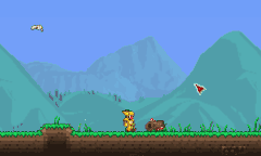 A player being attacked by an aggressive Squirrel after being pooped on by a Bird.