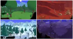 New biome backgrounds for Forest, Crimson, Snow biome, and Corruption.