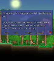 The "Housing" option in NPC dialogue window showing a hint about how to build a house.