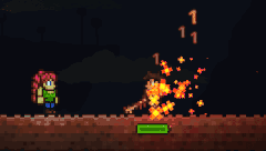 Using the Slime Spear to attack a Zombie that is on fire.
