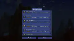 Updated world selection menu, with worlds that the selected character has visited before marked with flag icons. There is also a new seed icon on one of the worlds, the usage of which is unknown.