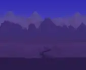 (Desktop, Console and Mobile versions) Jagged mountains with a single ebonwood tree and chasm.