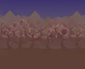 Classic background, consisting of shadewood trees and a distant giant skull and bones.