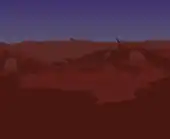 (Desktop, Console and Mobile versions) Jagged, dark red rocky landscape with stone arches.