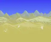 Sand dunes with animal skeletons.