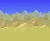 (Desktop, Console and Mobile versions) Sand dunes with rocks and buttes.