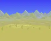 (Desktop, Console and Mobile versions) Sand dunes with cacti and a few ruins.