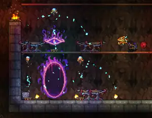 Aggressive positions for sentries for farming the Dark Mage in Pre-Hardmode.