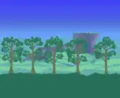 (Desktop, Console and Mobile versions) Bushy forest blocking hills with a plateau.