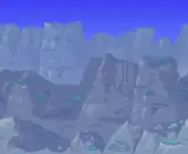 Tall cliffs with an animated waterfall.