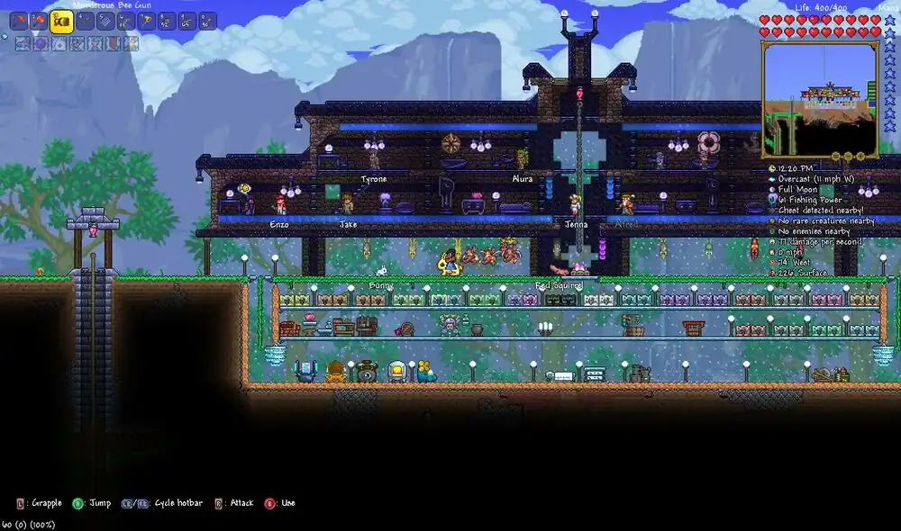 New crafting stations and piggy bank textures are displayed. A new skull campfire can also be seen. Names under the NPCs are also shown.