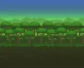 (Desktop, Console and Mobile versions) Muddy jungle with dark textures over a cliff. Uses art from the 3DS background.