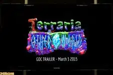 Photo of a TV screen revealing Terraria: Otherworld's GDC 2015 Trailer release date