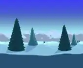 (Desktop, Console and Mobile versions) Snowy fields with sparse evergreens, uses art from the 3DS background.