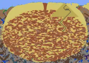 A map view of an Underground Desert from 1.3.0.1 with a Pyramid. Notice the large pit on top.