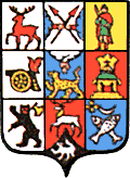 Among the coats of arms of "principalities and regions of Great Russia" on the Coat of Arms of the Russian Empire.[108] Modern reconstruction by R. I. Malanichev