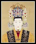 Painting of Empress Xiaojiesu wearing a standing collar garment (in white), Ming dynasty.