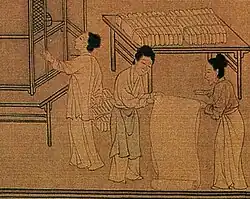 Women wearing ruqun. Trousers could be worn under the skirt.