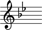 { \magnifyStaff #2 \omit Score.TimeSignature \key bes \major s^"" }