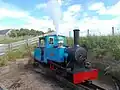 Alan Keef 2-6-0TT "Bunty" stands on the turntable at Etal Station and whistles prior to moving off