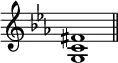\new Staff \with { \remove "Time_signature_engraver" }
\relative c {
\set Staff.midiInstrument = #"electric piano 2"
\key ees \major
<g' c fis>1
\bar "||"
}