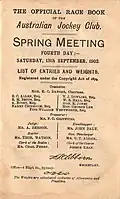 Inside cover showing raceday officials